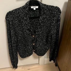 BB Dakota black and white mixed cardigan with tortoise buttons